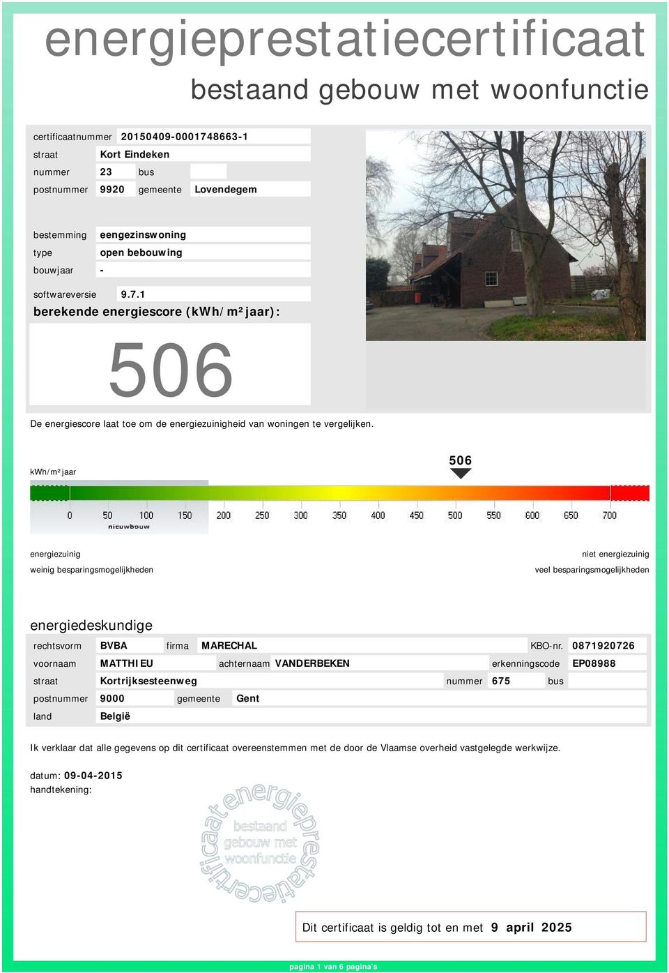 kwh/m²jaar 506 energiezuinig weinig besparingsmogelijkheden niet energiezuinig veel besparingsmogelijkheden energiedeskundige rechtsvorm BVBA firma MARECHAL KBO-nr.