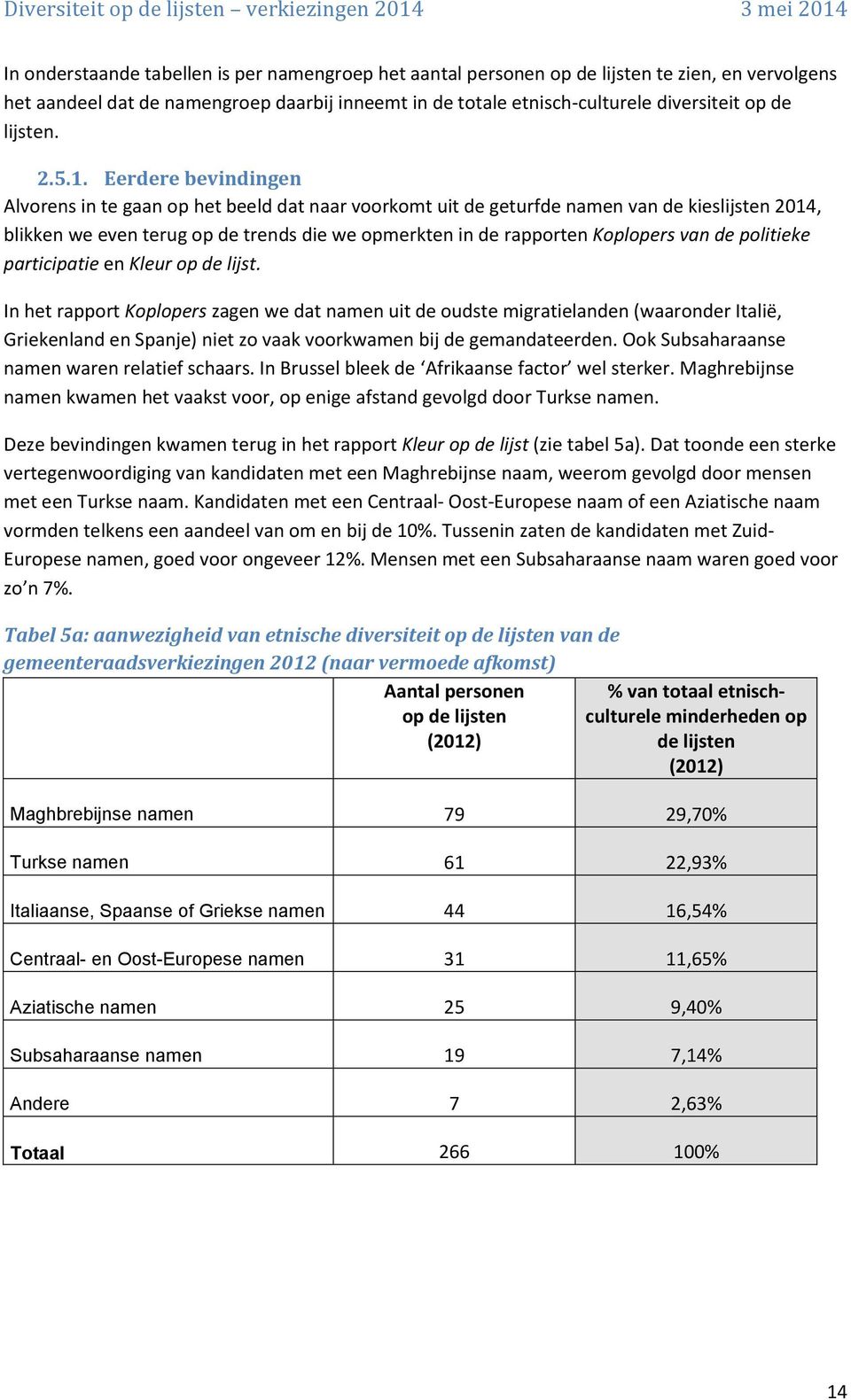 Eerdere bevindingen Alvorens in te gaan op het beeld dat naar voorkomt uit de geturfde namen van de kieslijsten 2014, blikken we even terug op de trends die we opmerkten in de rapporten Koplopers van