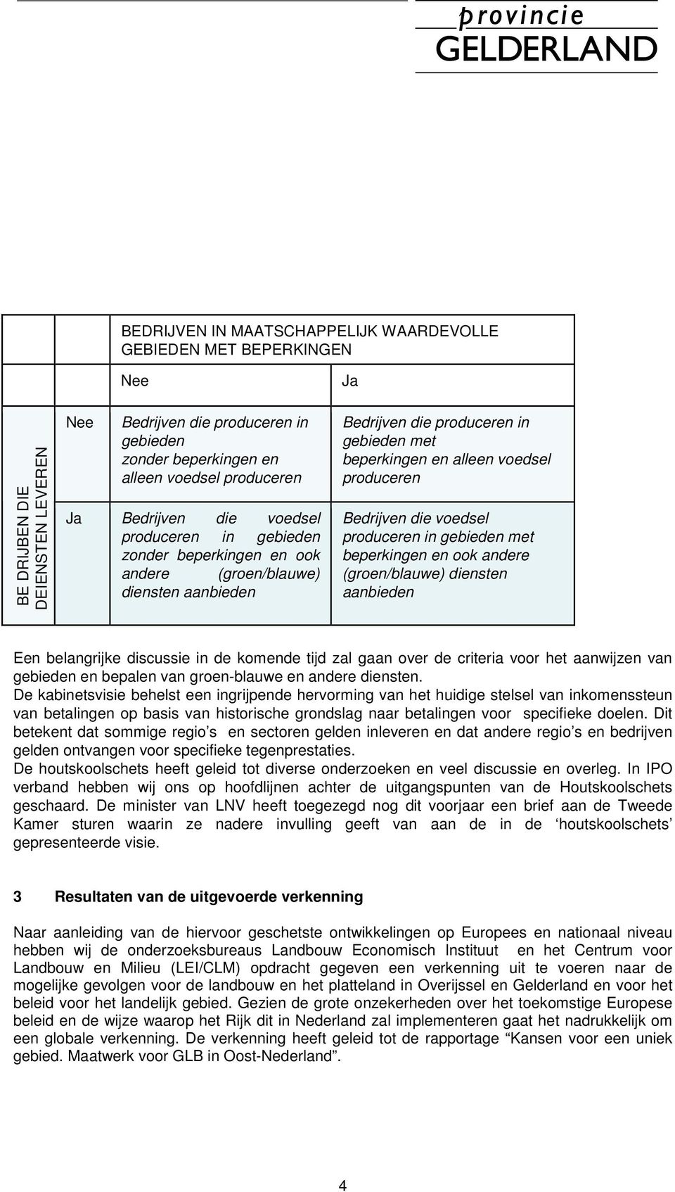 Bedrijven die voedsel produceren in gebieden met beperkingen en ook andere (groen/blauwe) diensten aanbieden Een belangrijke discussie in de komende tijd zal gaan over de criteria voor het aanwijzen