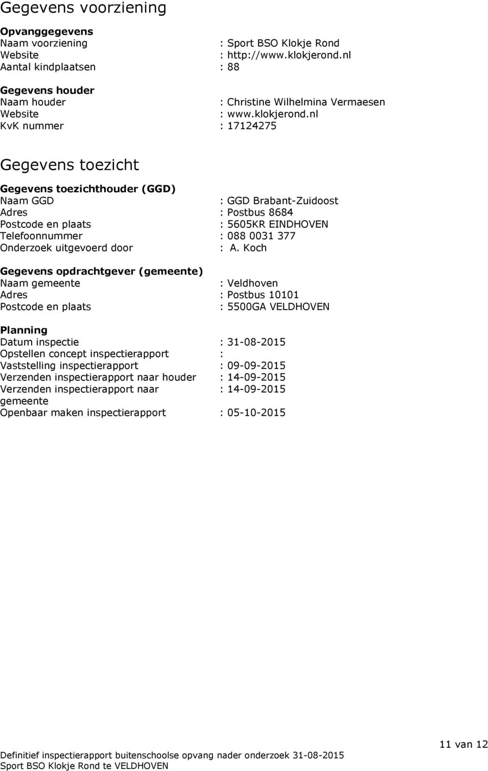 nl KvK nummer : 17124275 Gegevens toezicht Gegevens toezichthouder (GGD) Naam GGD : GGD Brabant-Zuidoost Adres : Postbus 8684 Postcode en plaats : 5605KR EINDHOVEN Telefoonnummer : 088 0031 377