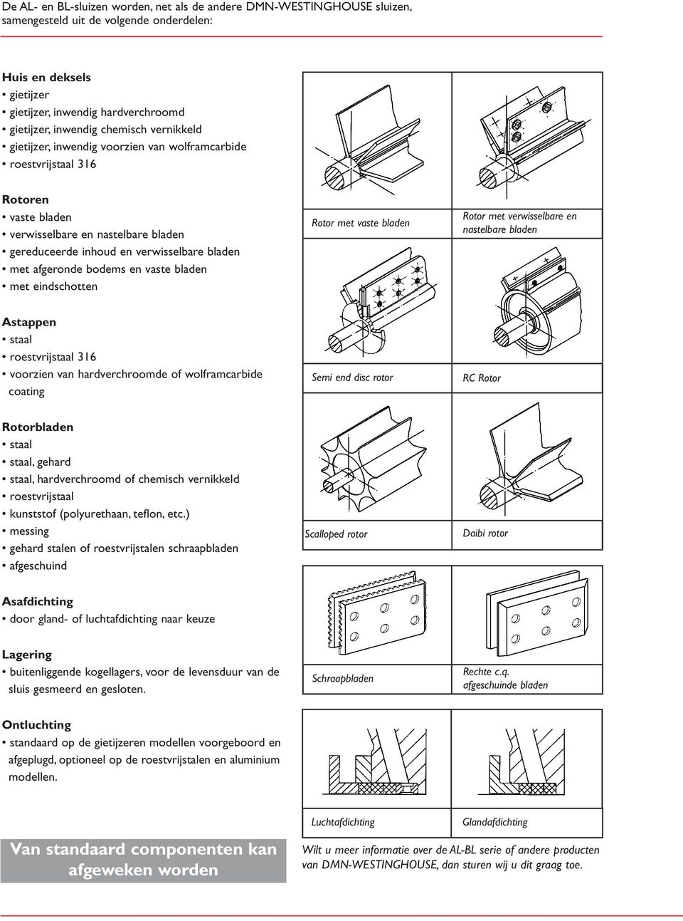 vaste bladen met eindschotten Rotor met vaste bladen Rotor met verwisselbare en nastelbare bladen Astappen staal roestvri staal 6 voorzien van hardverchroomde of wolframcarbide coating Semi end disc