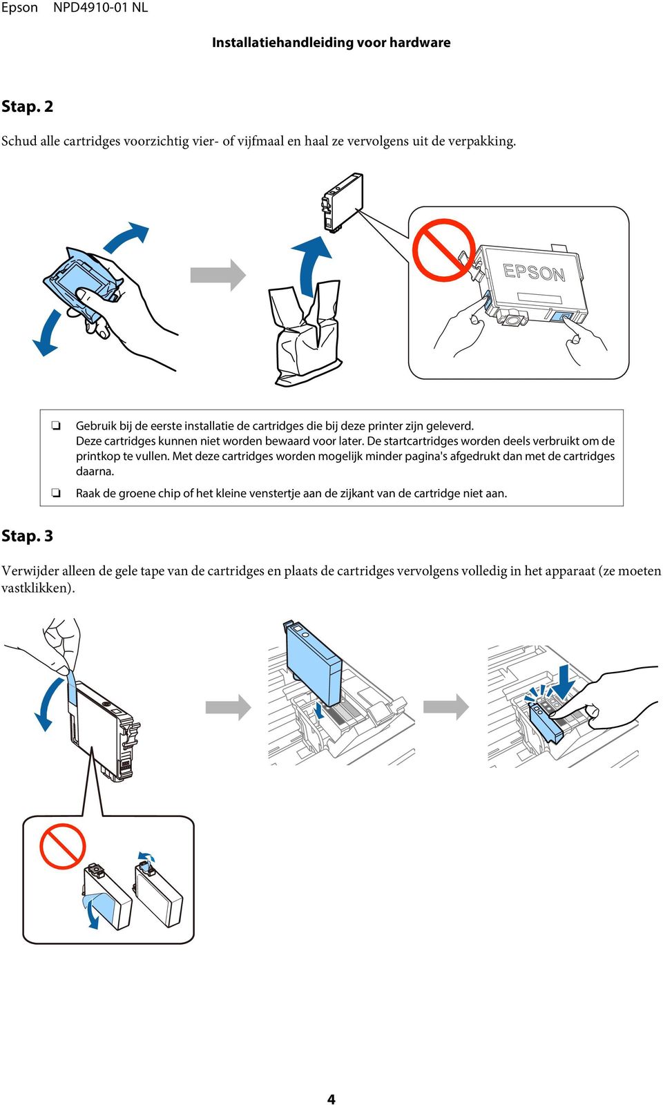 De startcartridges worden deels verbruikt om de printkop te vullen.