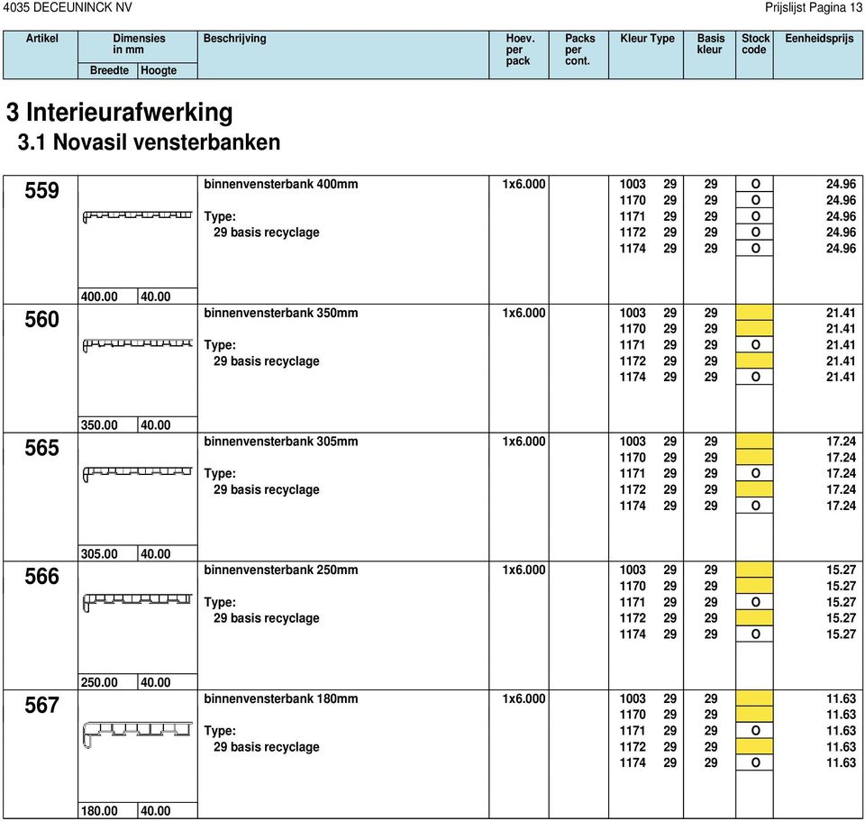 41 29 basis recyclage 1172 29 29 21.41 1174 29 29 O 21.41 565 350.00 40.00 binnenvensterbank 305mm 1x6.000 1003 29 29 17.24 1170 29 29 17.24 Type: 1171 29 29 O 17.24 29 basis recyclage 1172 29 29 17.