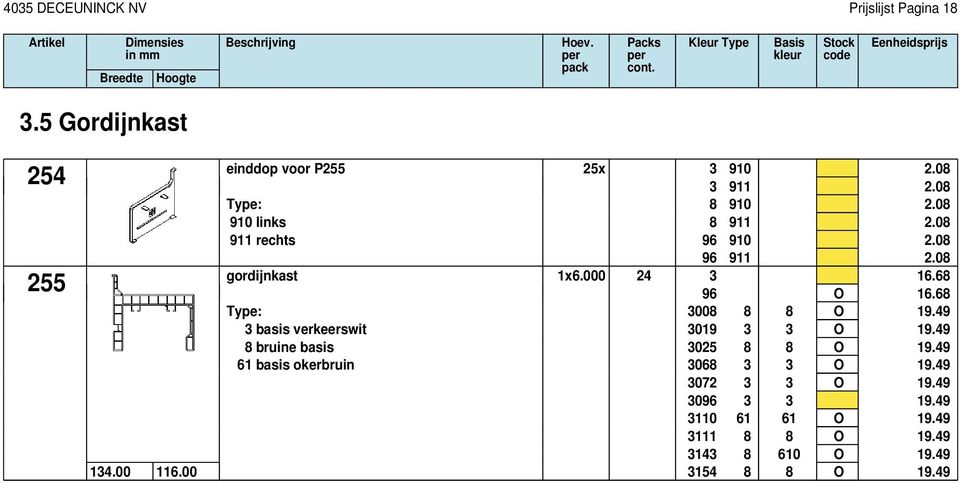 68 96 O 16.68 Type: 3008 8 8 O 19.49 3 basis verkeerswit 3019 3 3 O 19.49 8 bruine basis 3025 8 8 O 19.