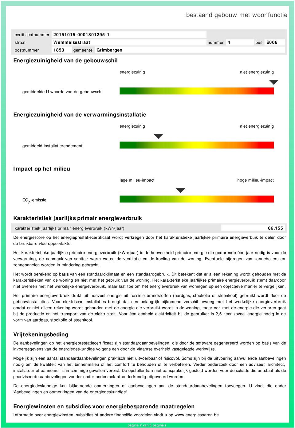 155 De energiescore op het energieprestatiecertificaat wordt verkregen door het karakteristieke jaarlijkse primaire energieverbuik te delen door de bruikbare vloeroppervlakte.