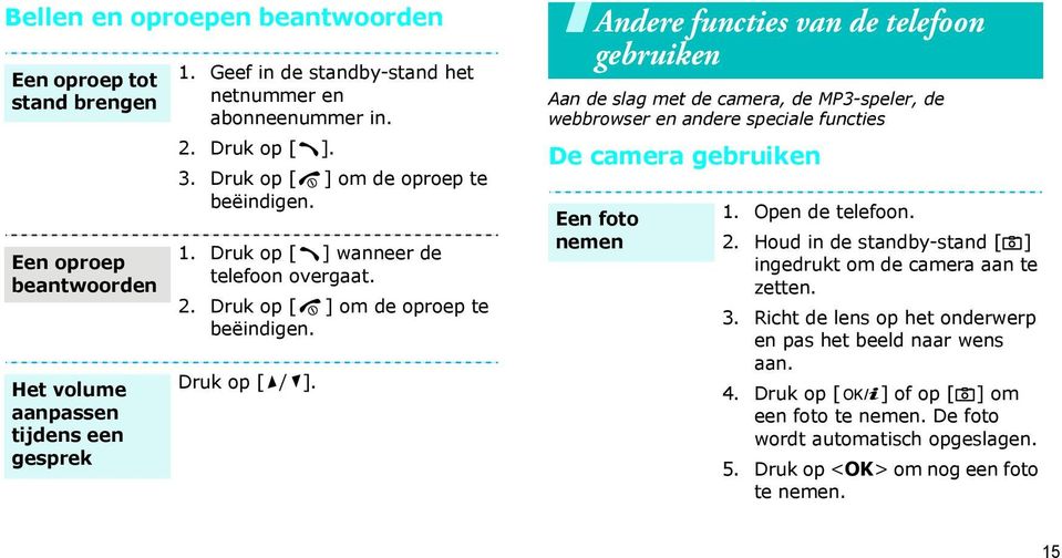 Andere functies van de telefoon gebruiken Aan de slag met de camera, de MP3-speler, de webbrowser en andere speciale functies De camera gebruiken Een foto nemen 1. Open de telefoon. 2.