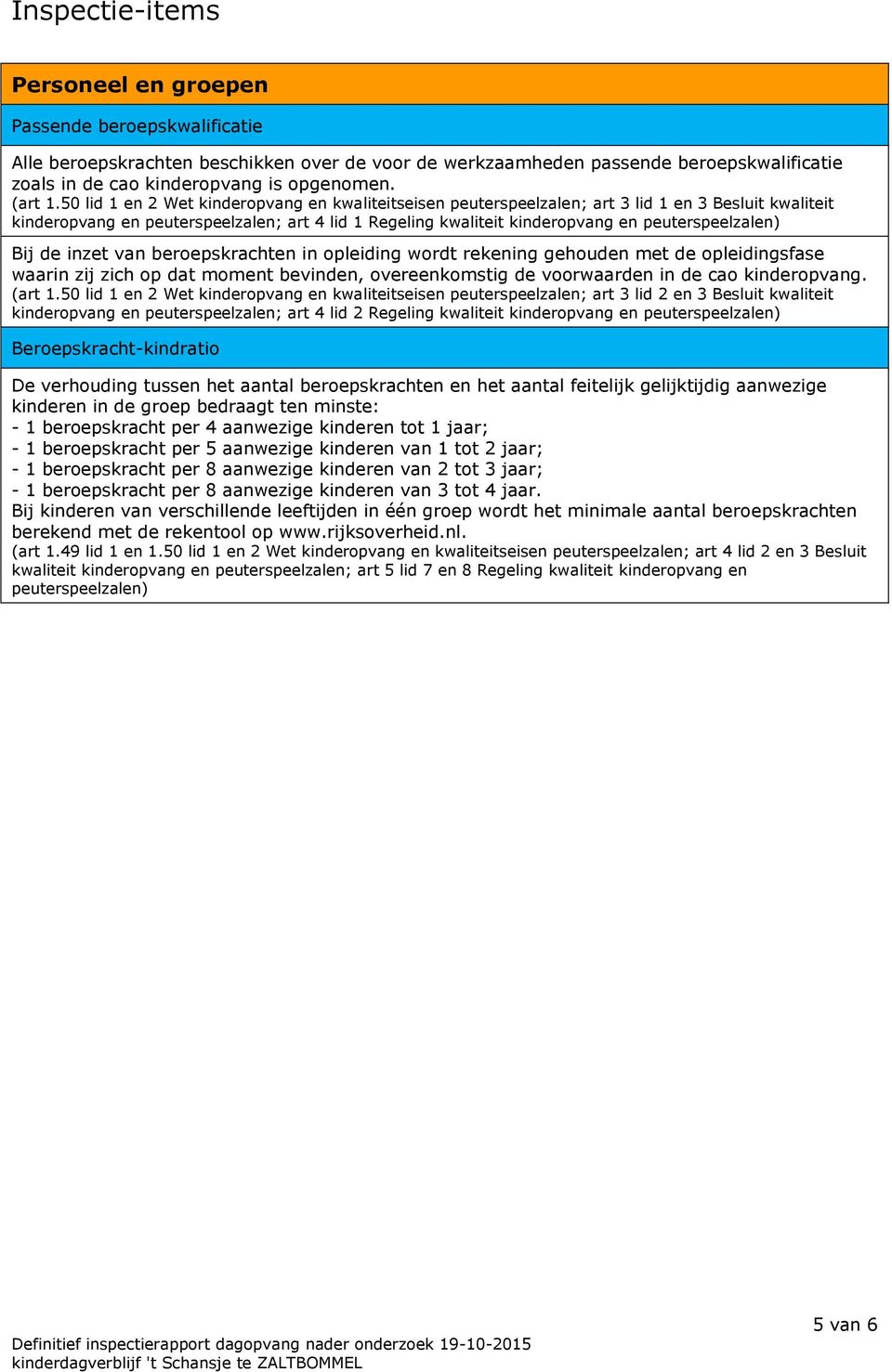 50 lid 1 en 2 Wet kinderopvang en kwaliteitseisen peuterspeelzalen; art 3 lid 1 en 3 Besluit kwaliteit kinderopvang en peuterspeelzalen; art 4 lid 1 Regeling kwaliteit kinderopvang en