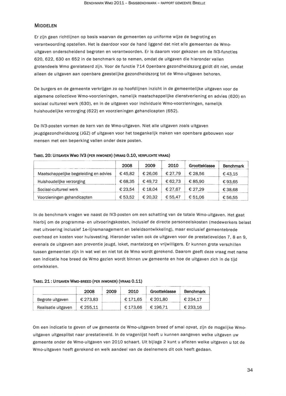 Er is daarom voor gekozen om de IV3-functies 620, 622, 630 en 62 in de benchmark op te nemen, omdat de uitgaven die hieronder vallen grotendeels Wmo gerelateerd zijn.