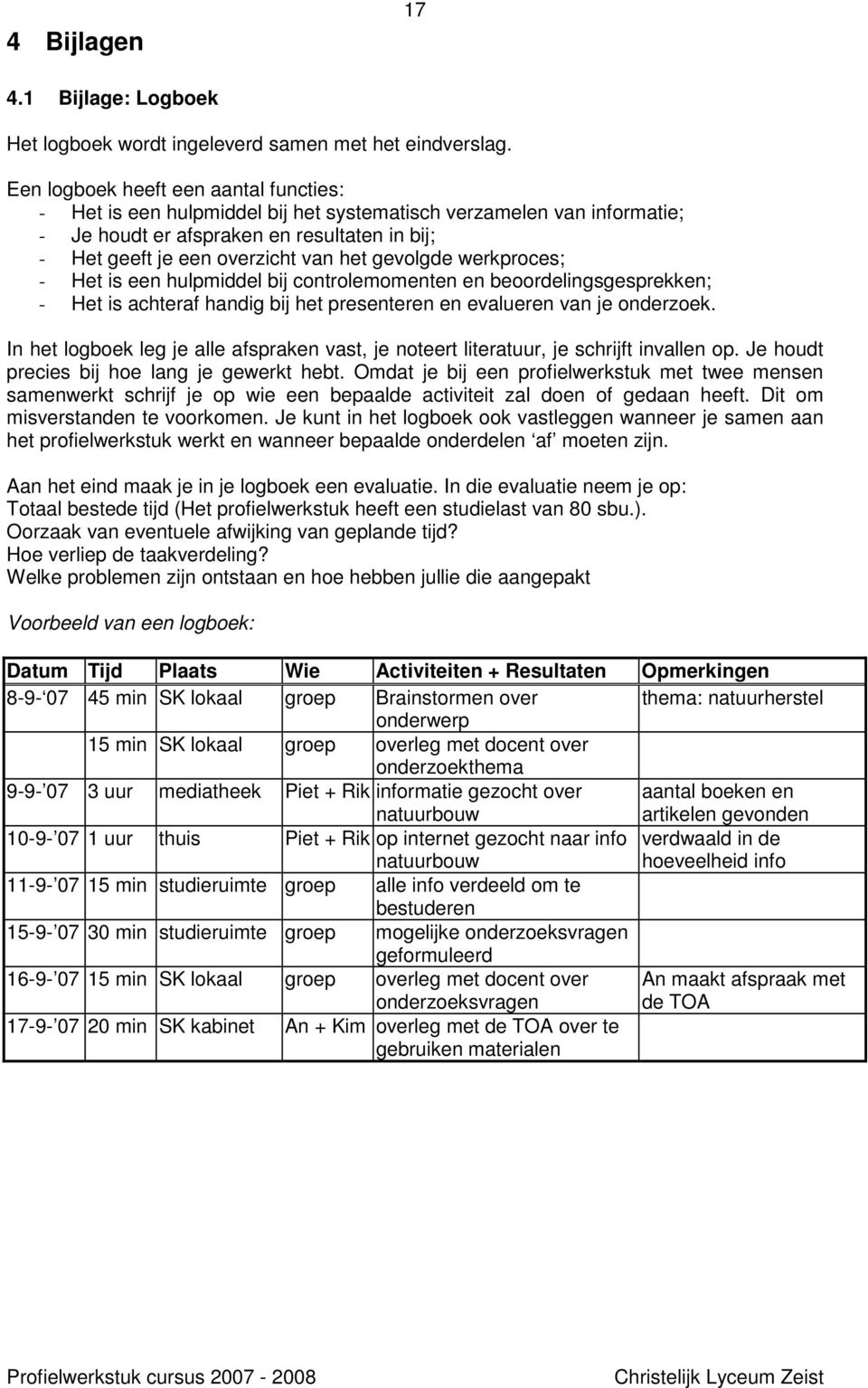 gevolgde werkproces; - Het is een hulpmiddel bij controlemomenten en beoordelingsgesprekken; - Het is achteraf handig bij het presenteren en evalueren van je onderzoek.