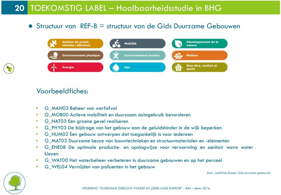 toegankelijk is voor iedereen N G_MAT02 Duurzame keuze van bouwtechnieken en structuurmaterialen en -elementen N G_ENE08 De optimale productie- en opslagwijze voor verwarming en sanitair