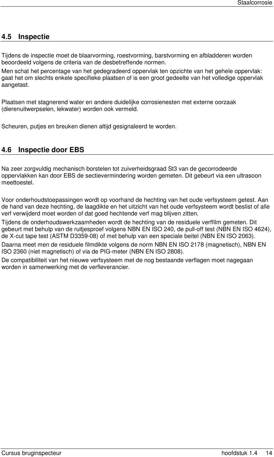 aangetast. Plaatsen met stagnerend water en andere duidelijke corrosienesten met externe oorzaak (dierenuitwerpselen, lekwater) worden ook vermeld.