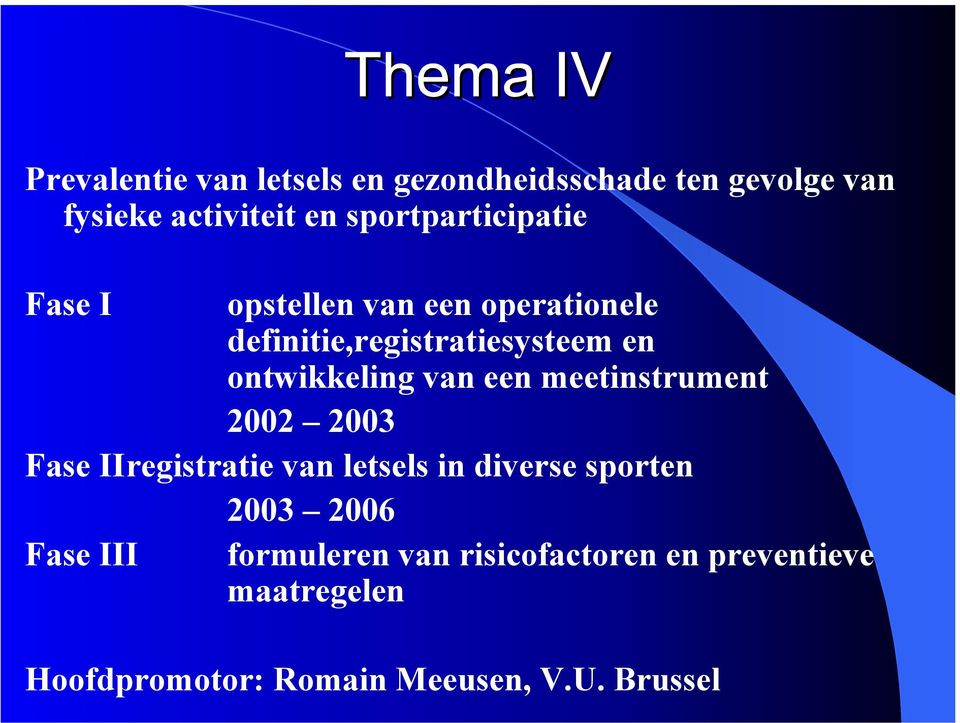 ontwikkeling van een meetinstrument 2002 2003 Fase IIregistratie van letsels in diverse sporten