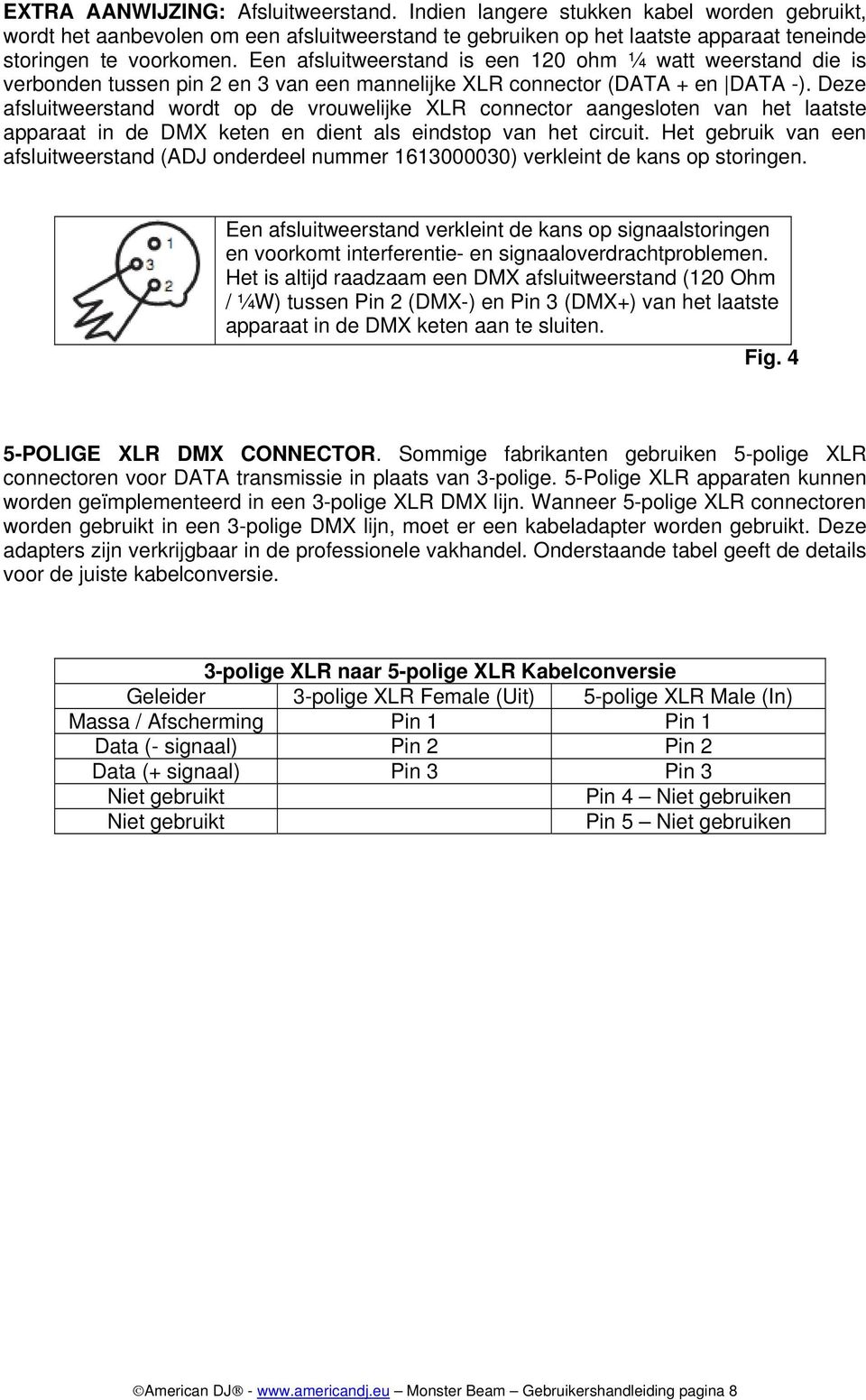 Deze afsluitweerstand wordt op de vrouwelijke XLR connector aangesloten van het laatste apparaat in de DMX keten en dient als eindstop van het circuit.