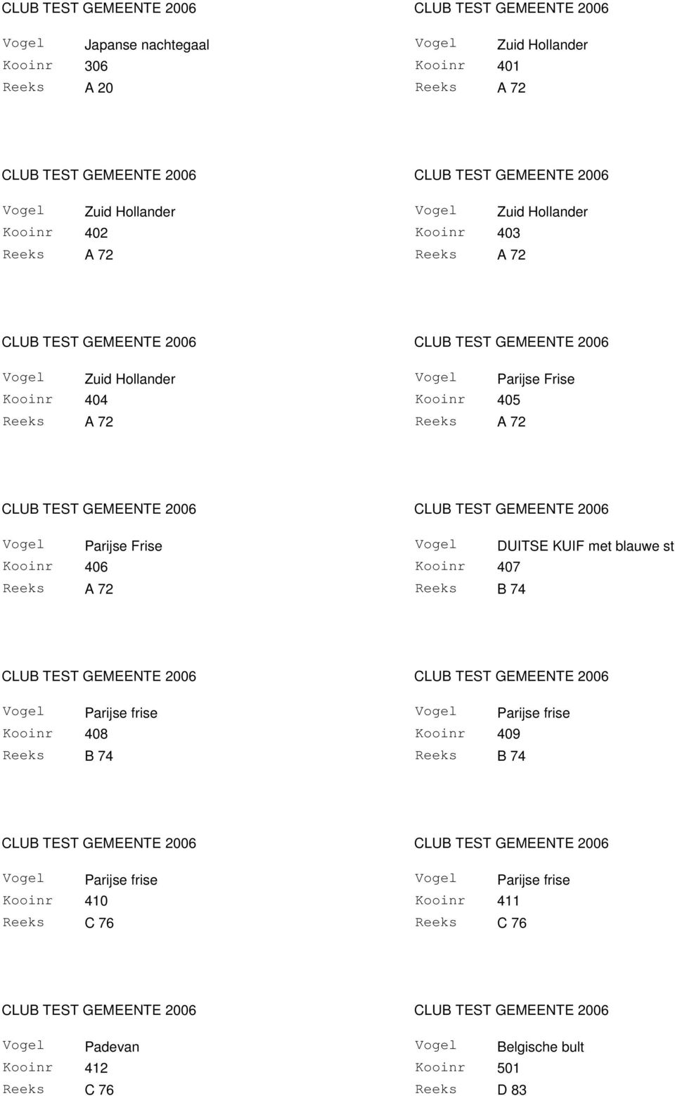 A 72 DUITSE KUIF met blauwe st 407 B 74 Parijse frise 408 B 74 Parijse frise 409 B