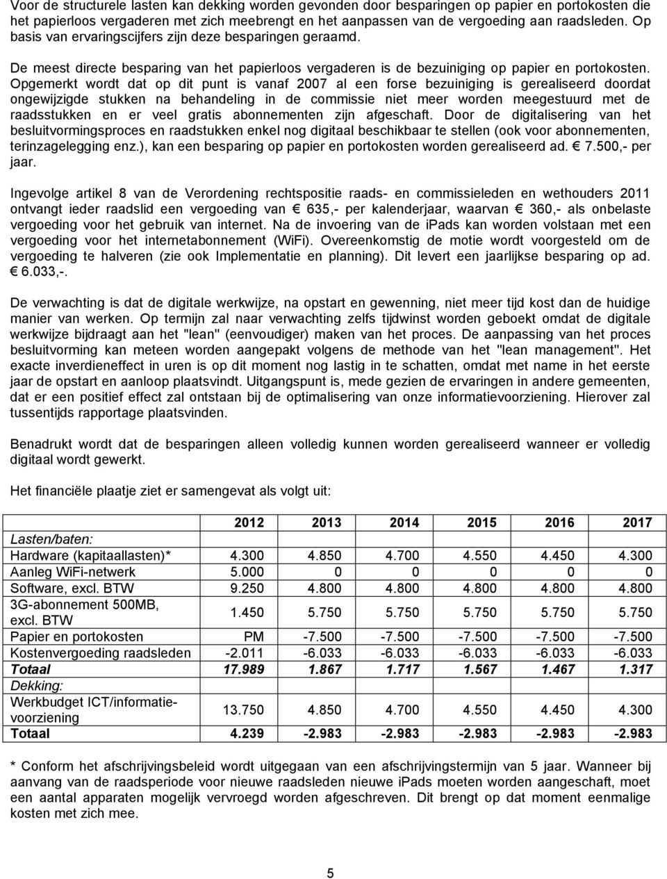 Opgemerkt wordt dat op dit punt is vanaf 2007 al een forse bezuiniging is gerealiseerd doordat ongewijzigde stukken na behandeling in de commissie niet meer worden meegestuurd met de raadsstukken en