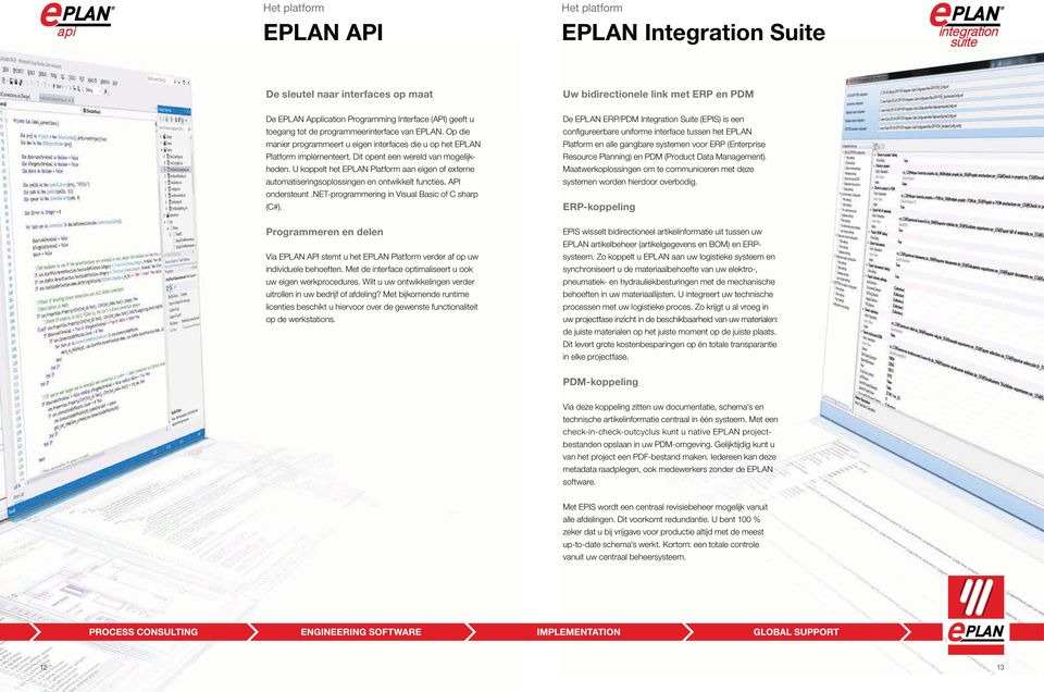 U koppelt het EPLAN Platform aan eigen of externe automatiseringsoplossingen en ontwikkelt functies. API ondersteunt.net-programmering in Visual Basic of C sharp (C#).