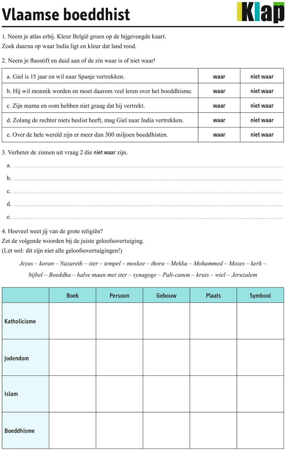 waar niet waar c. Zijn mama en oom hebben niet graag dat hij vertrekt. waar niet waar d. Zolang de rechter niets beslist heeft, mag Giel naar India vertrekken. waar niet waar e.