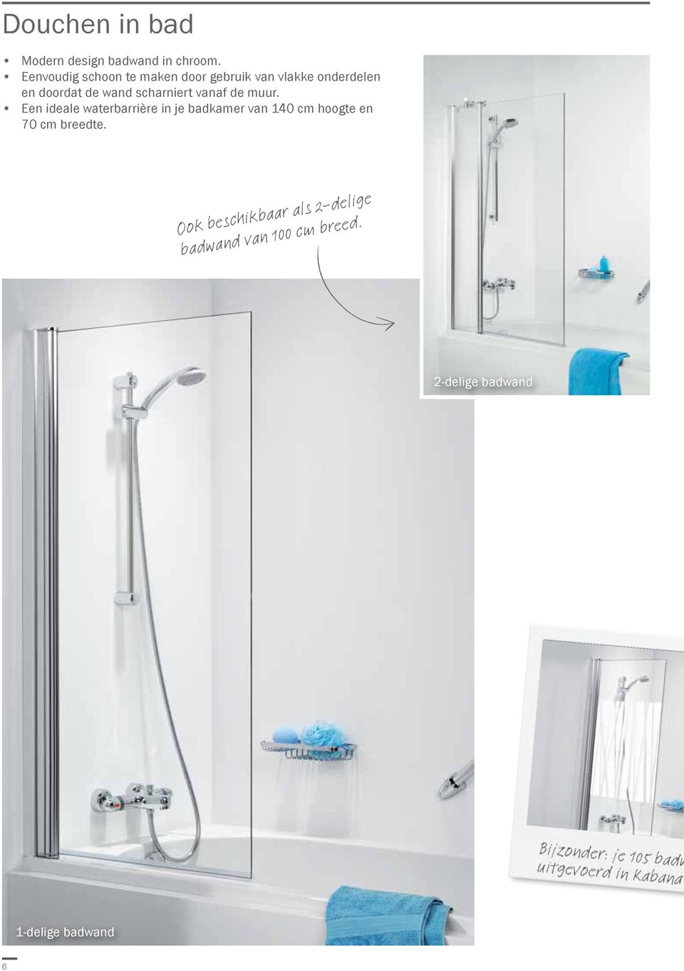 vanaf de muur. Een ideale waterbarrière in je badkamer van 140 cm hoogte en 70 cm breedte.