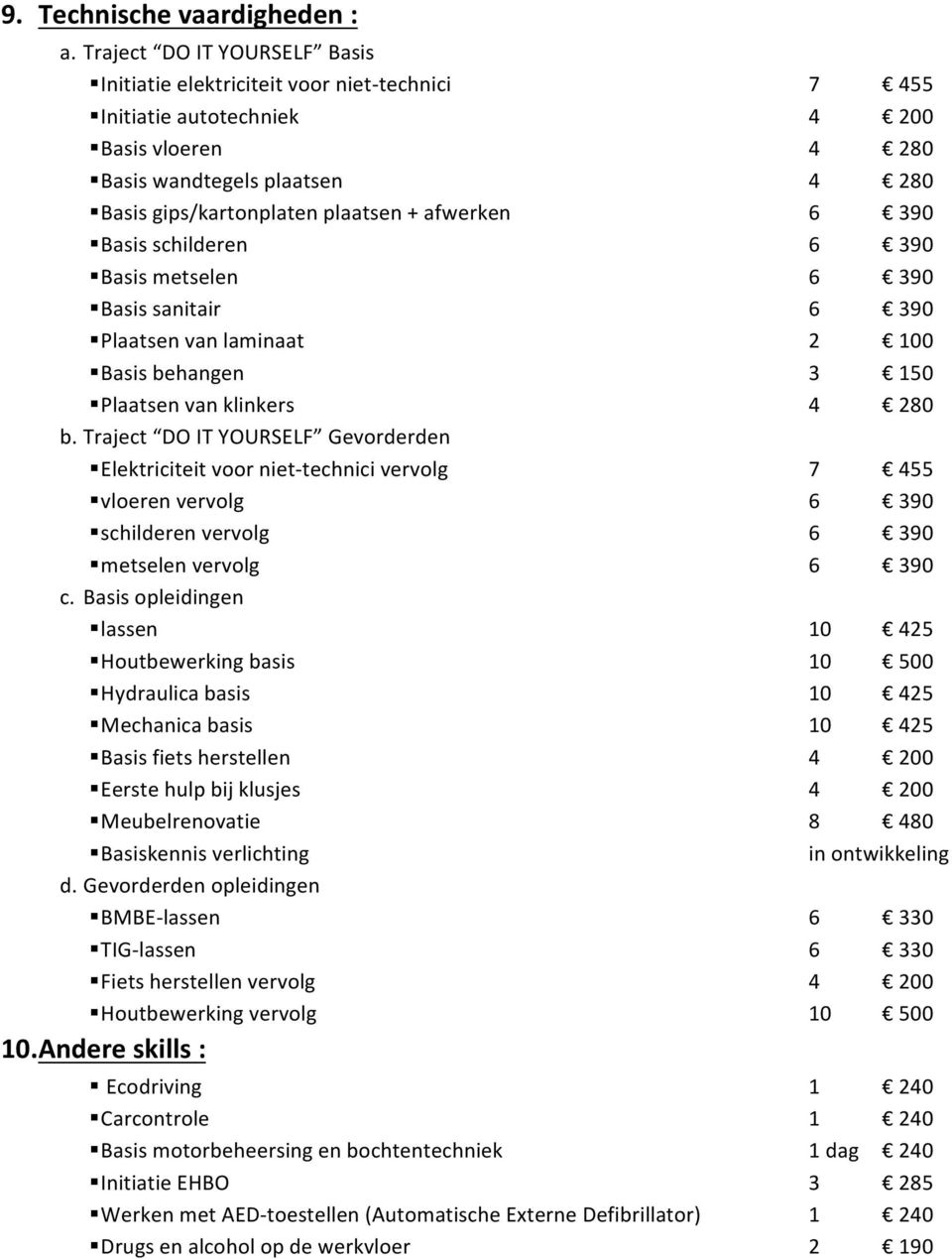 afwerken 6 390 Basis schilderen 6 390 Basis metselen 6 390 Basis sanitair 6 390 Plaatsen van laminaat 2 100 Basis behangen 3 150 Plaatsen van klinkers 4 280 b.