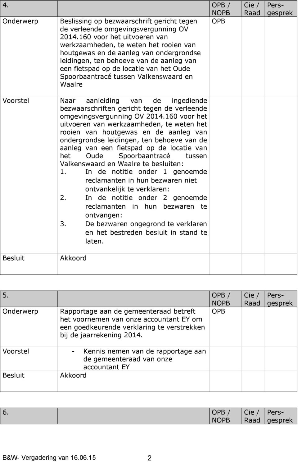 Spoorbaantracé tussen Valkenswaard en Waalre Naar aanleiding van de ingediende bezwaarschriften gericht tegen de verleende omgevingsvergunning OV 2014.