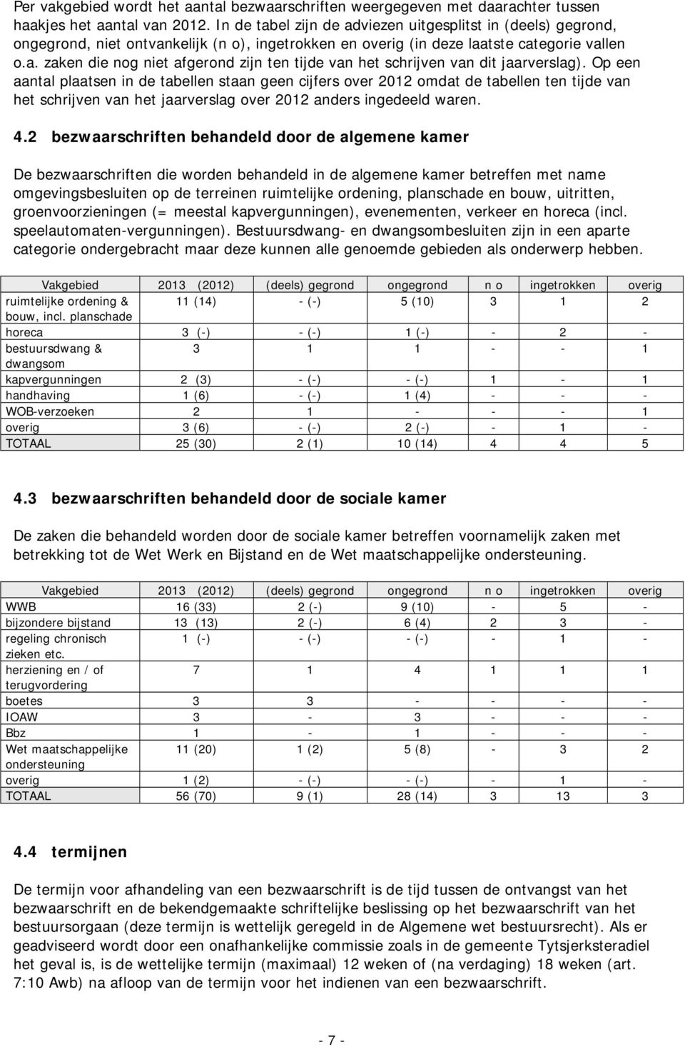 Op een aantal plaatsen in de tabellen staan geen cijfers over 2012 omdat de tabellen ten tijde van het schrijven van het jaarverslag over 2012 anders ingedeeld waren. 4.