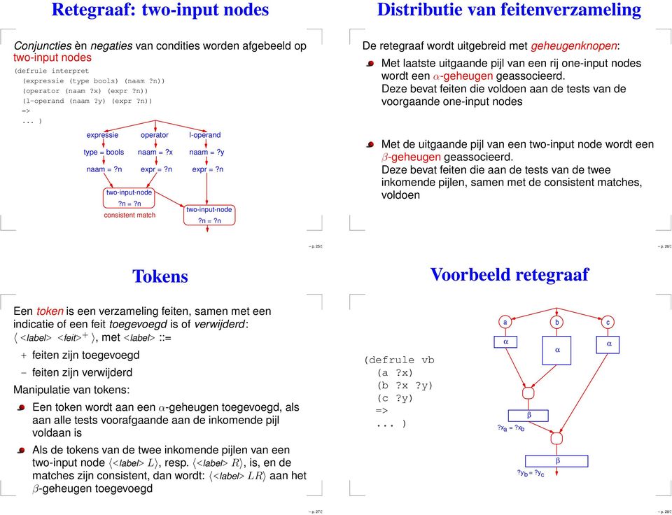 n two-input-node?n =?n De retegraaf wordt uitgebreid met geheugenknopen: Met laatste uitgaande pijl van een rij one-input nodes wordt een α-geheugen geassocieerd.