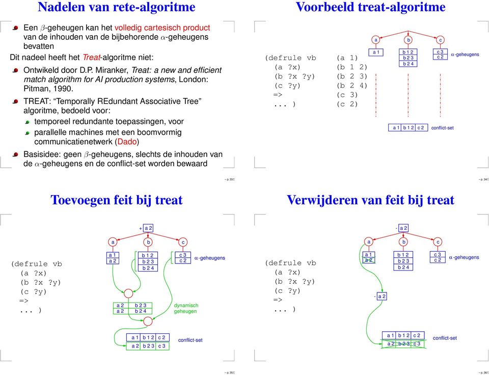 TREAT: Temporally REdundant Associative Tree algoritme, bedoeld voor: temporeel redundante toepassingen, voor parallelle machines met een boomvormig communicatienetwerk (Dado) Basisidee: geen