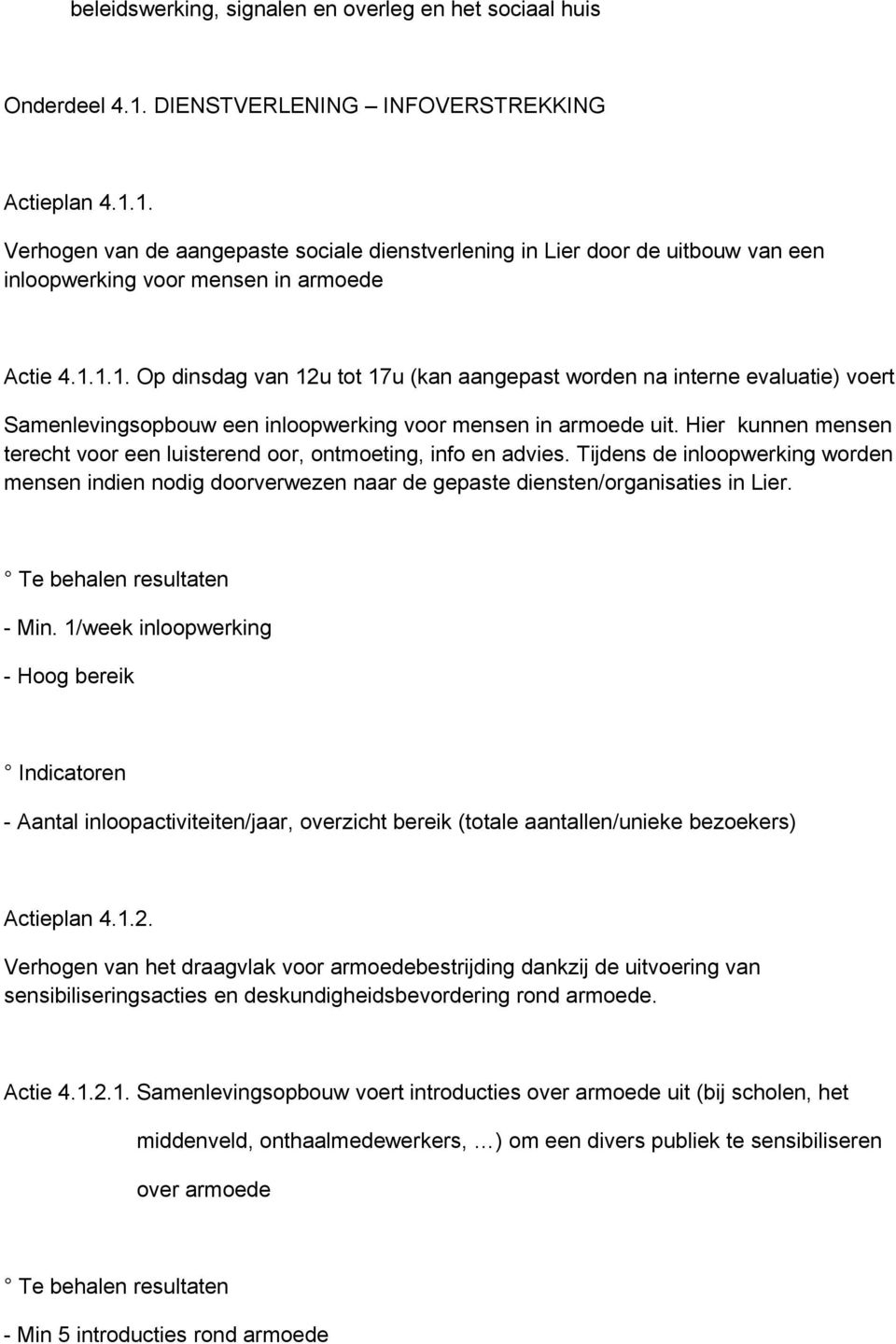 Hier kunnen mensen terecht voor een luisterend oor, ontmoeting, info en advies. Tijdens de inloopwerking worden mensen indien nodig doorverwezen naar de gepaste diensten/organisaties in Lier. - Min.