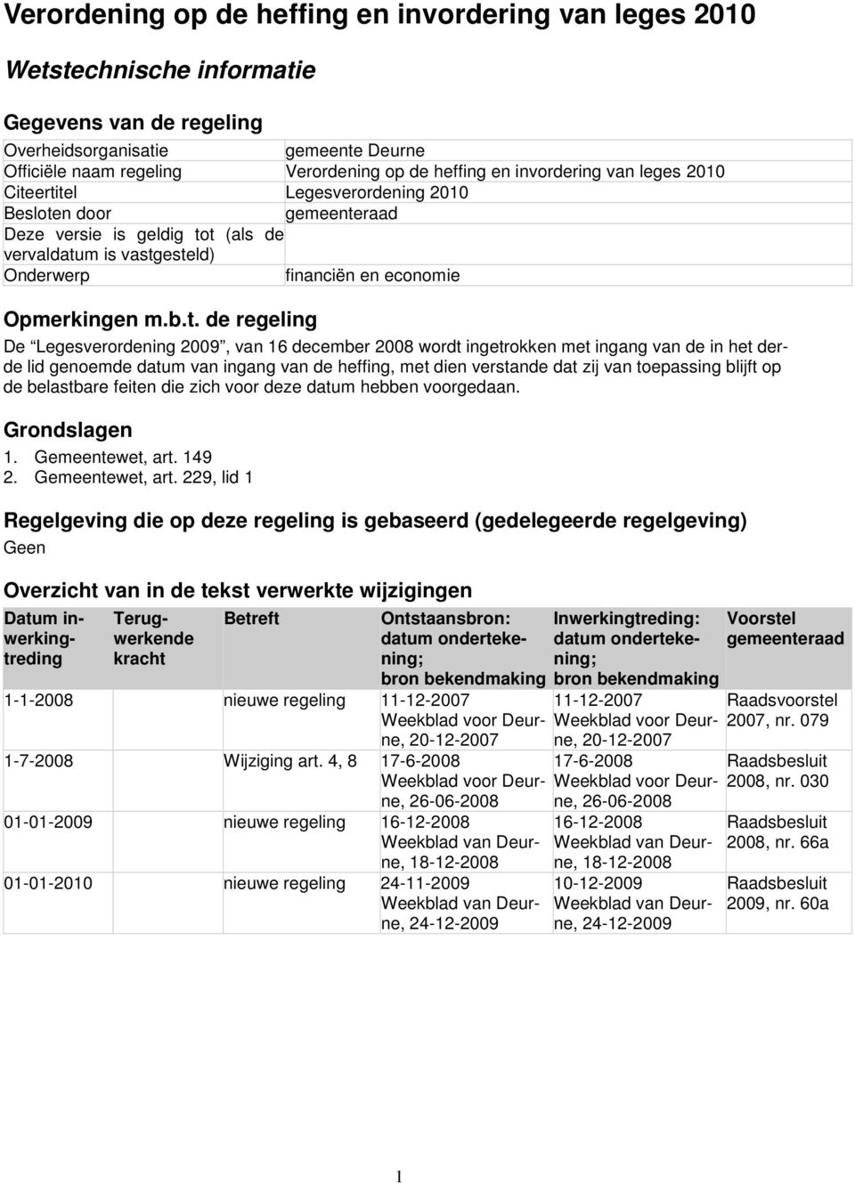 ertitel Legesverordening Besloten door gemeenteraad Deze versie is geldig tot (als de vervaldatum is vastgesteld) Onderwerp financiën en economie Opmerkingen m.b.t. de regeling De Legesverordening