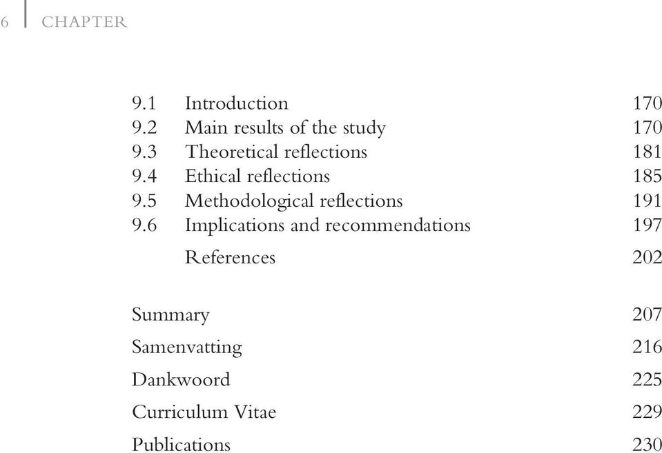 5 Methodological reflections 191 9.