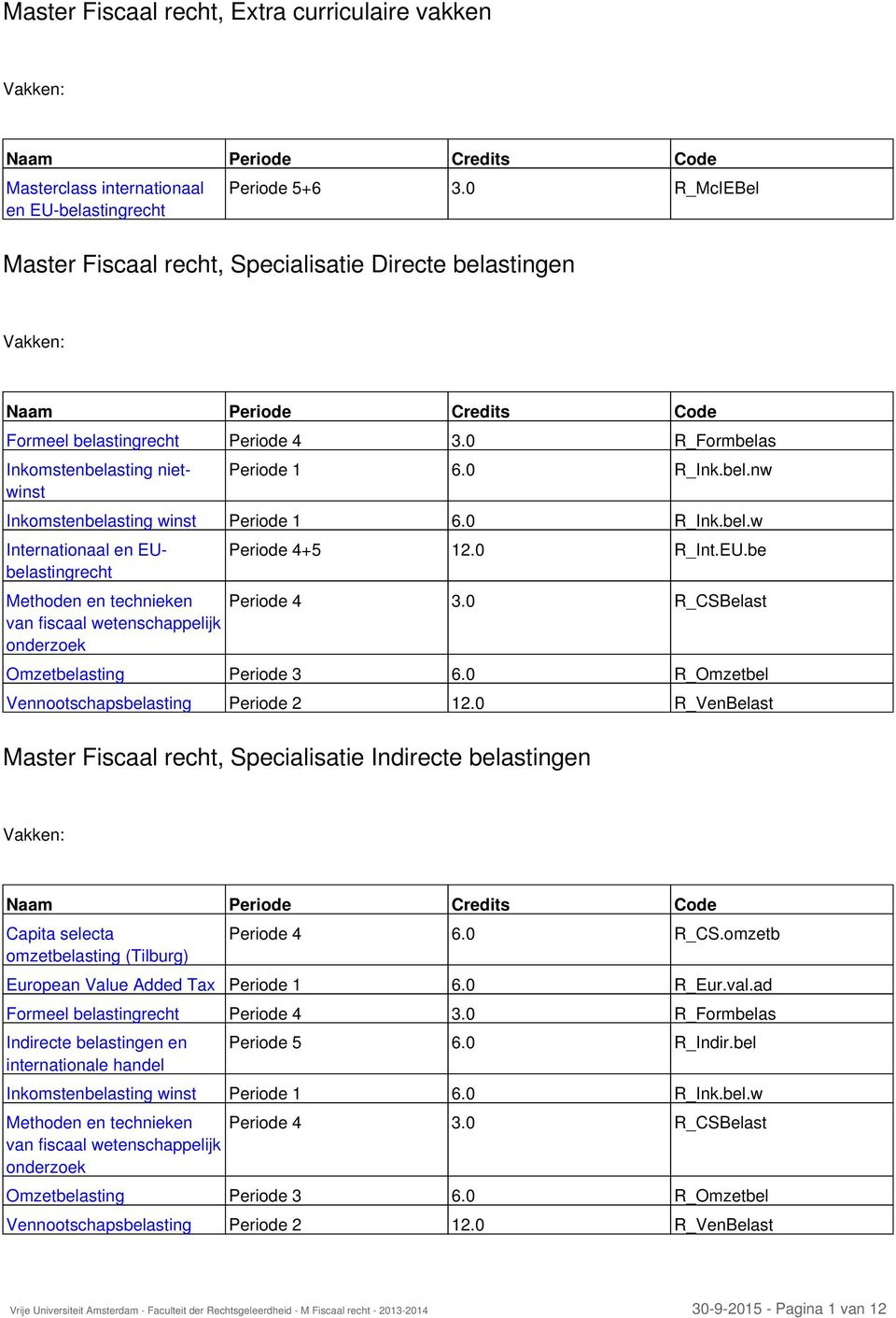 bel.nw Inkomstenbelasting winst Periode 1 6.0 R_Ink.bel.w Internationaal en EUbelastingrecht Methoden en technieken van fiscaal wetenschappelijk onderzoek Periode 4+5 12.0 R_Int.EU.be Periode 4 3.