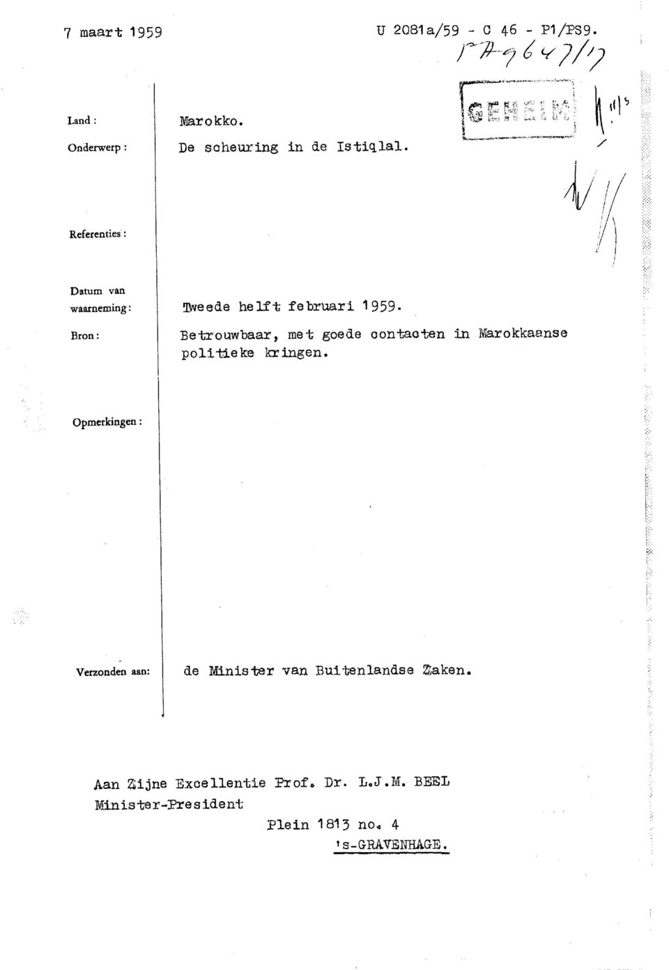 Referenties: Datum van waarneming: ÜJweede helft februari 1959- Bron: Betrouwbaar, met goede oontaoten