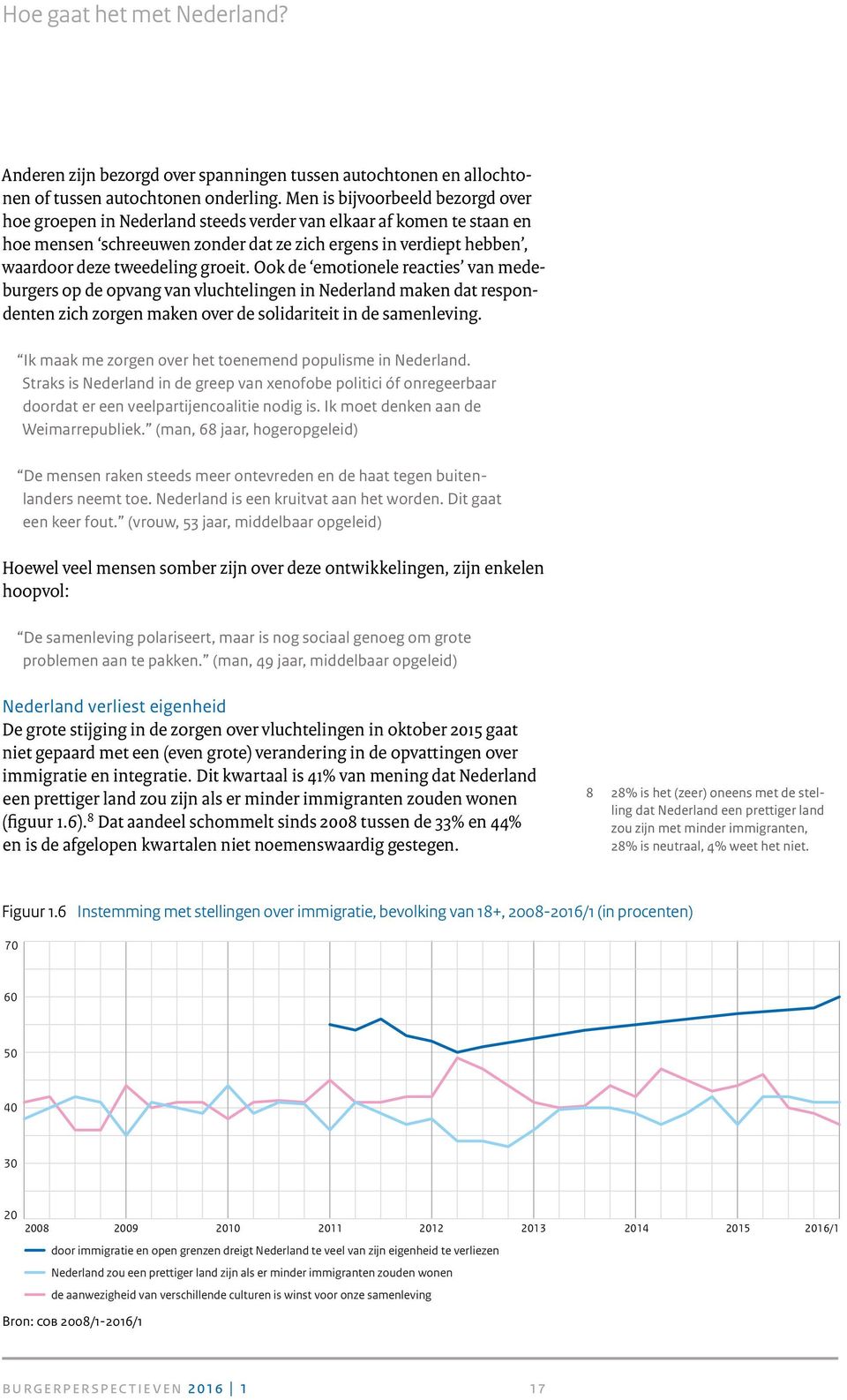 groeit. Ook de emotionele reacties van medeburgers op de opvang van vluchtelingen in Nederland maken dat respondenten zich zorgen maken over de solidariteit in de samenleving.