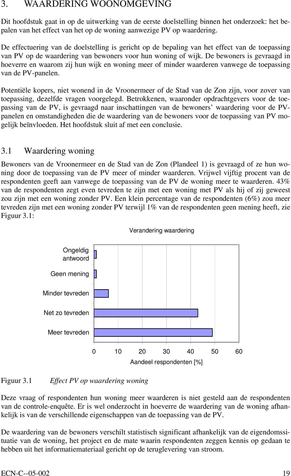 De bewoners is gevraagd in hoeverre en waarom zij hun wijk en woning meer of minder waarderen vanwege de toepassing van de PV-panelen.