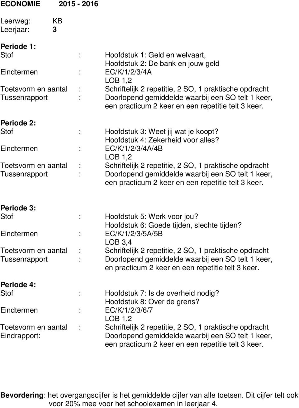 Periode 2: Stof : Hoofdstuk 3: Weet jij wat je koopt? Hoofdstuk 4: Zekerheid voor alles?