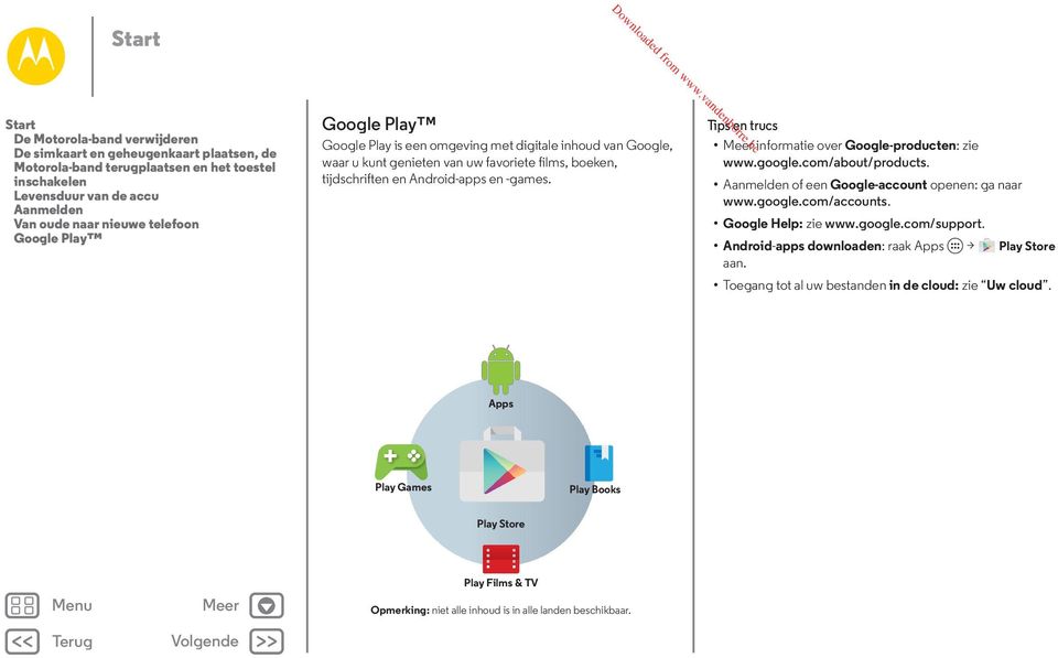 Tips en trucs informatie over Google-producten: zie www.google.com/about/products. Aanmelden of een Google-account openen: ga naar www.google.com/accounts. Google Help: zie www.google.com/support.