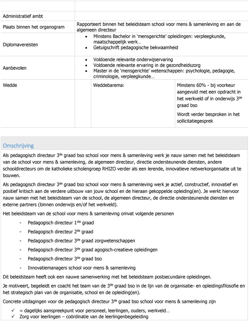 mensgerichte wetenschappen: psychologie, pedagogie, criminologie, verpleegkunde Wedde Weddebarema: Minstens 60% - bij voorkeur aangevuld met een opdracht in het werkveld of in onderwijs 3 de graad