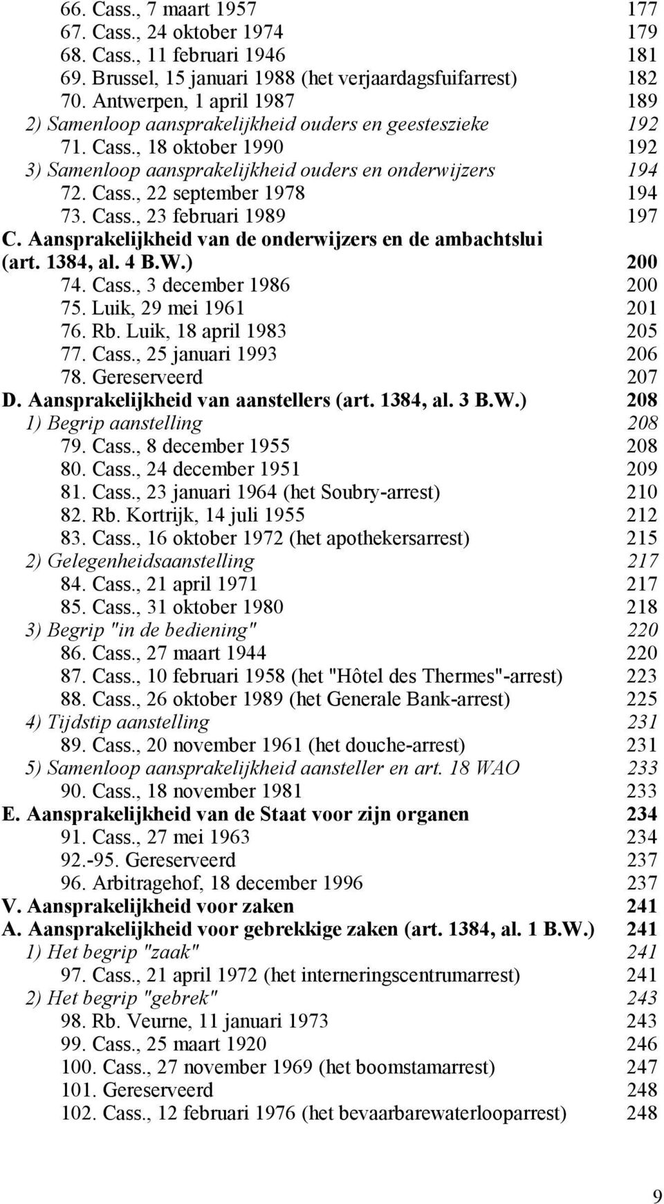 Cass., 23 februari 1989 197 C. Aansprakelijkheid van de onderwijzers en de ambachtslui (art. 1384, al. 4 B.W.) 200 74. Cass., 3 december 1986 200 75. Luik, 29 mei 1961 201 76. Rb.