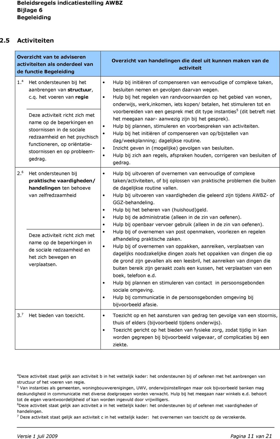 het voeren van regie Deze activiteit richt zich met name op de beperkingen en stoornissen in de sociale redzaamheid en het psychisch functioneren, op oriëntatiestoornissen en op probleemgedrag.