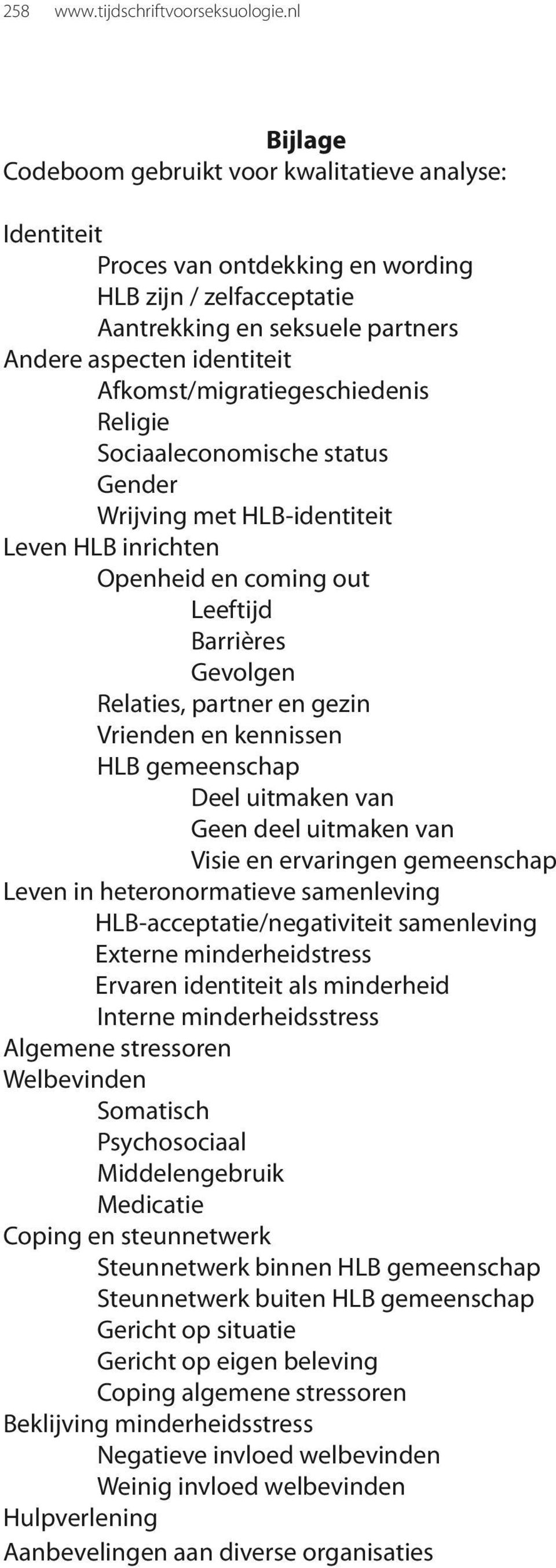 Afkomst/migratiegeschiedenis Religie Sociaaleconomische status Gender Wrijving met HLB-identiteit Leven HLB inrichten Openheid en coming out Leeftijd Barrières Gevolgen Relaties, partner en gezin