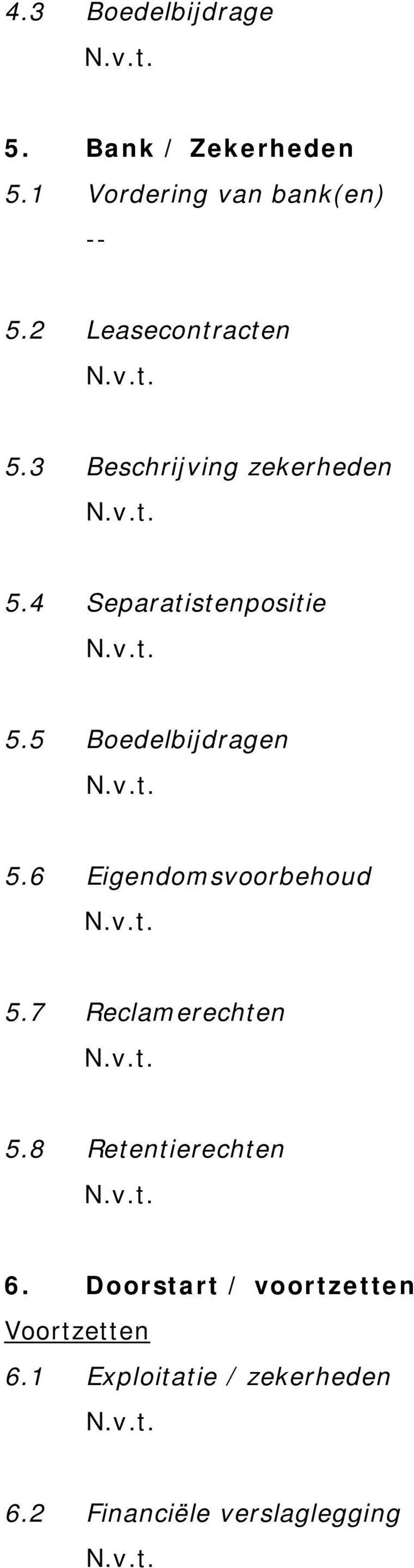 5 Boedelbijdragen 5.6 Eigendomsvoorbehoud 5.7 Reclamerechten 5.