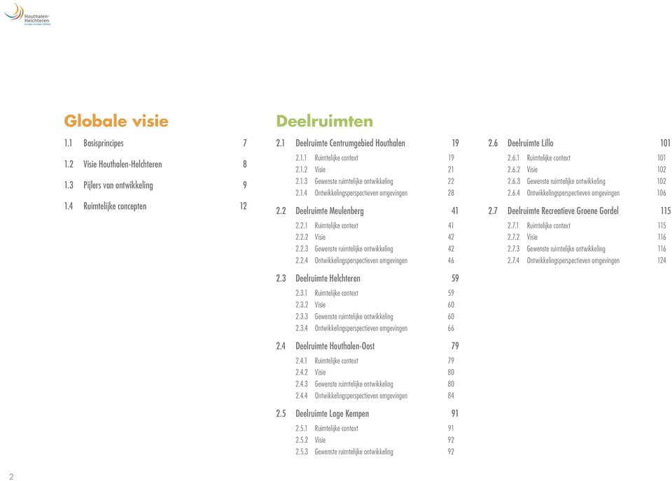 2.4 Ontwikkelingsperspectieven omgevingen 46 2.3 Deelruimte Helchteren 59 2.3.1 Ruimtelijke context 59 2.3.2 Visie 60 2.3.3 Gewenste ruimtelijke ontwikkeling 60 2.3.4 Ontwikkelingsperspectieven omgevingen 66 2.