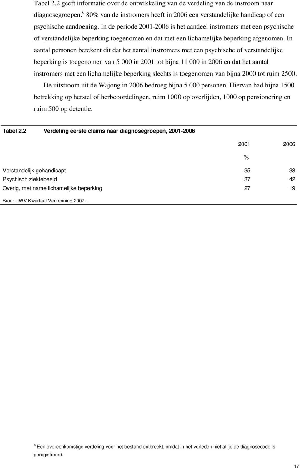 In aantal personen betekent dit dat het aantal instromers met een psychische of verstandelijke beperking is toegenomen van 5 000 in 2001 tot bijna 11 000 in 2006 en dat het aantal instromers met een