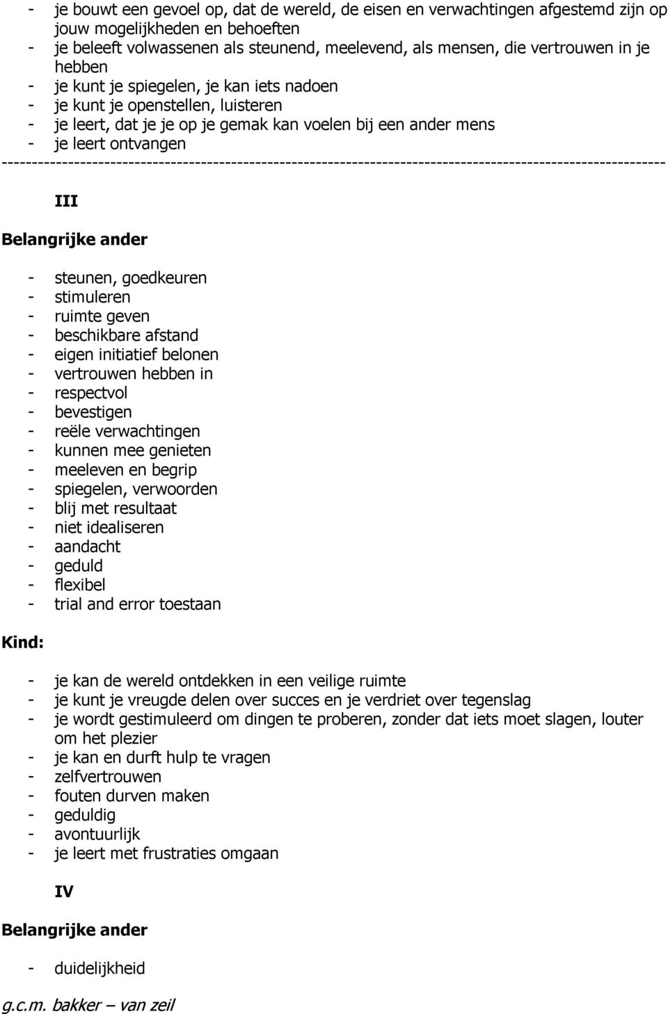 -------------------------------------------------------------------------------------------------------------- III - steunen, goedkeuren - stimuleren - ruimte geven - beschikbare afstand - eigen