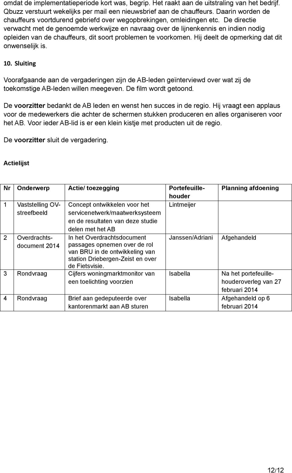 De directie verwacht met de genoemde werkwijze en navraag over de lijnenkennis en indien nodig opleiden van de chauffeurs, dit soort problemen te voorkomen.