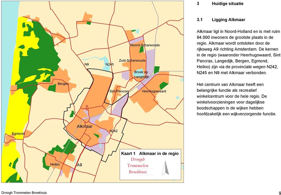 De kernen in de regio (waaronder Heerhugowaard, Sint Pancras, Langedijk, Bergen, Egmond, Heiloo) zijn via de provinciale wegen N242, N245 en N9 met Alkmaar verbonden.