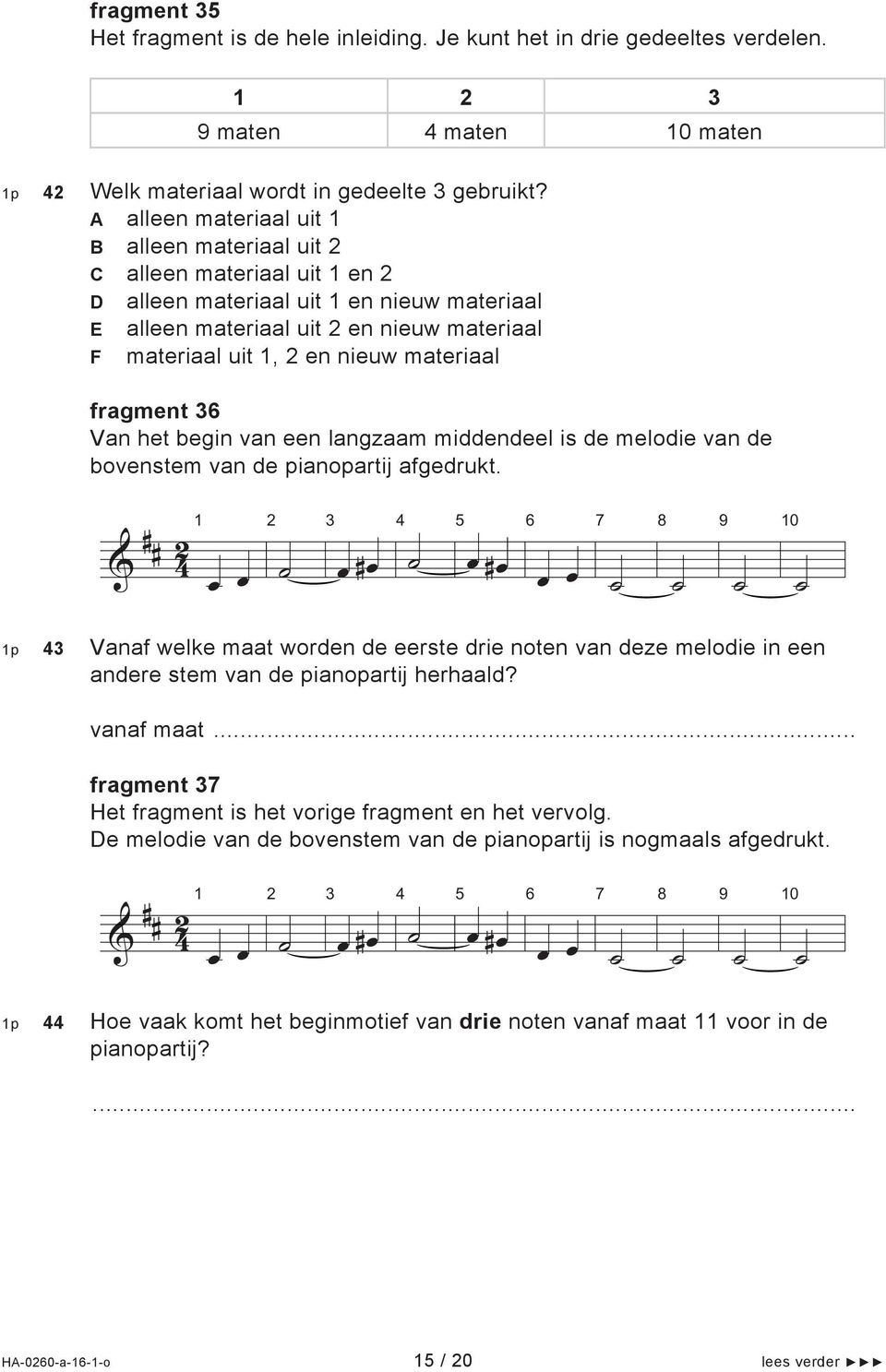 fragment 36 Van het begin van een langzaam middendeel is de melodie van de bovenstem van de pianoparti afgedrukt.
