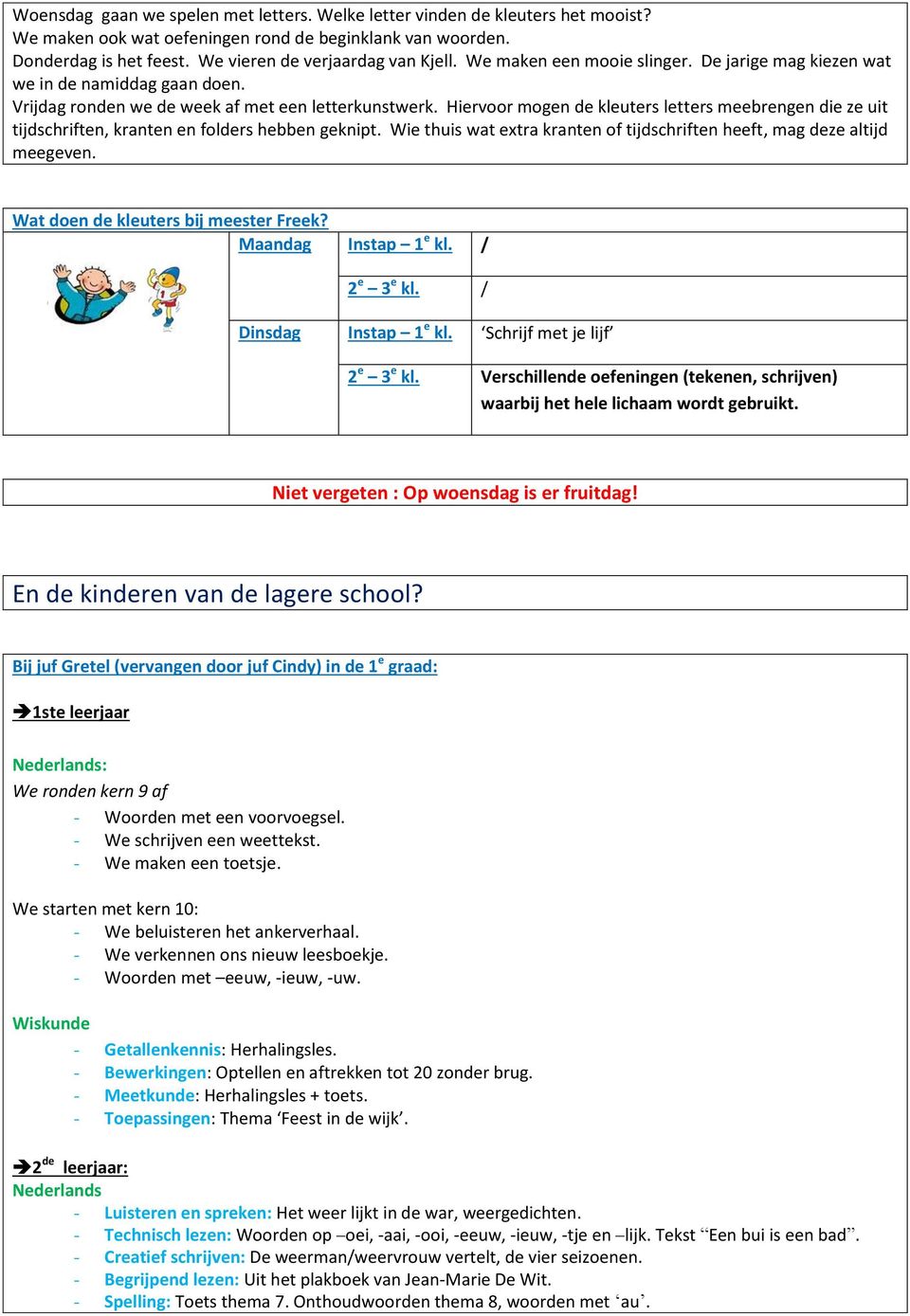 Hiervoor mogen de kleuters letters meebrengen die ze uit tijdschriften, kranten en folders hebben geknipt. Wie thuis wat extra kranten of tijdschriften heeft, mag deze altijd meegeven.