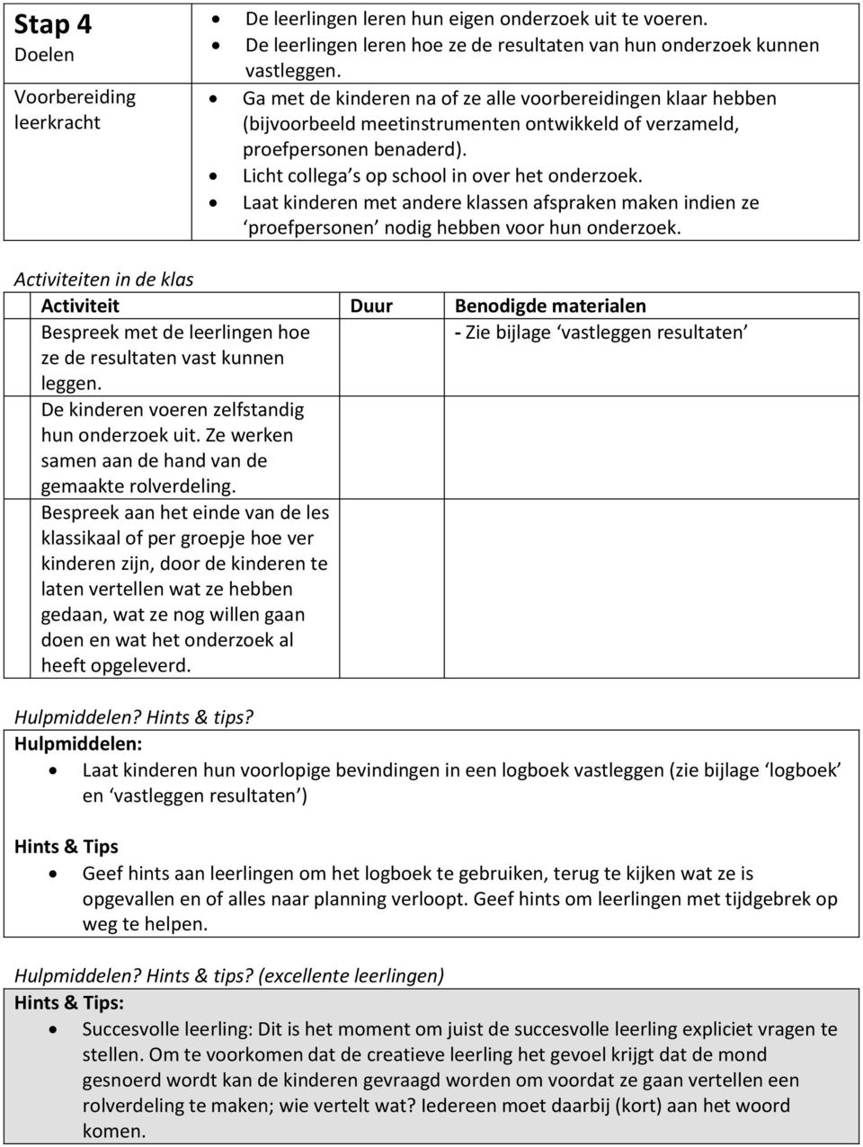 Laat kinderen met andere klassen afspraken maken indien ze proefpersonen nodig hebben voor hun onderzoek.