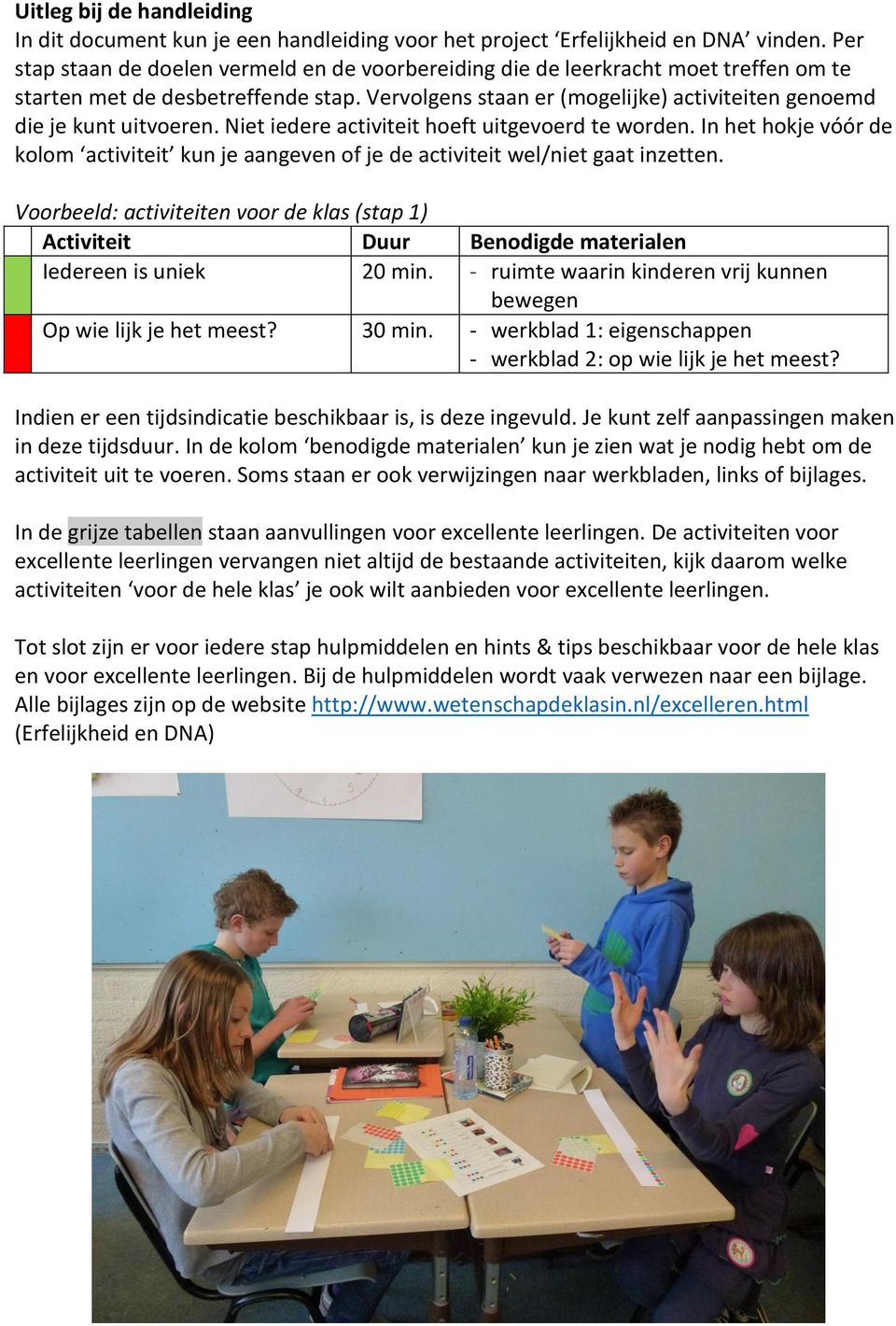 Vervolgens staan er (mogelijke) activiteiten genoemd die je kunt uitvoeren. Niet iedere activiteit hoeft uitgevoerd te worden.